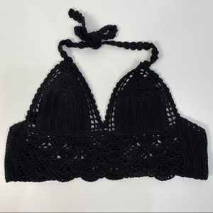LA Hearts - Women’s Black Crochet Crop Halter Crop Top Super Cute Medium
